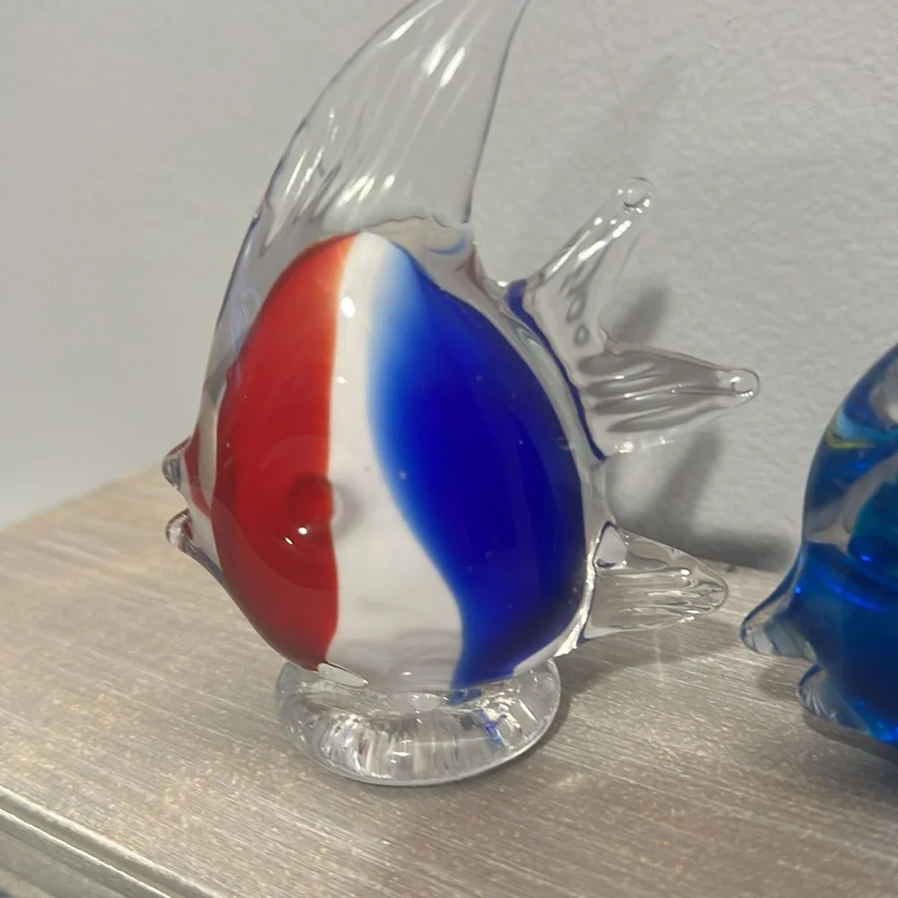 Glass Fish Figurine Set - Red, Blue, Yellow